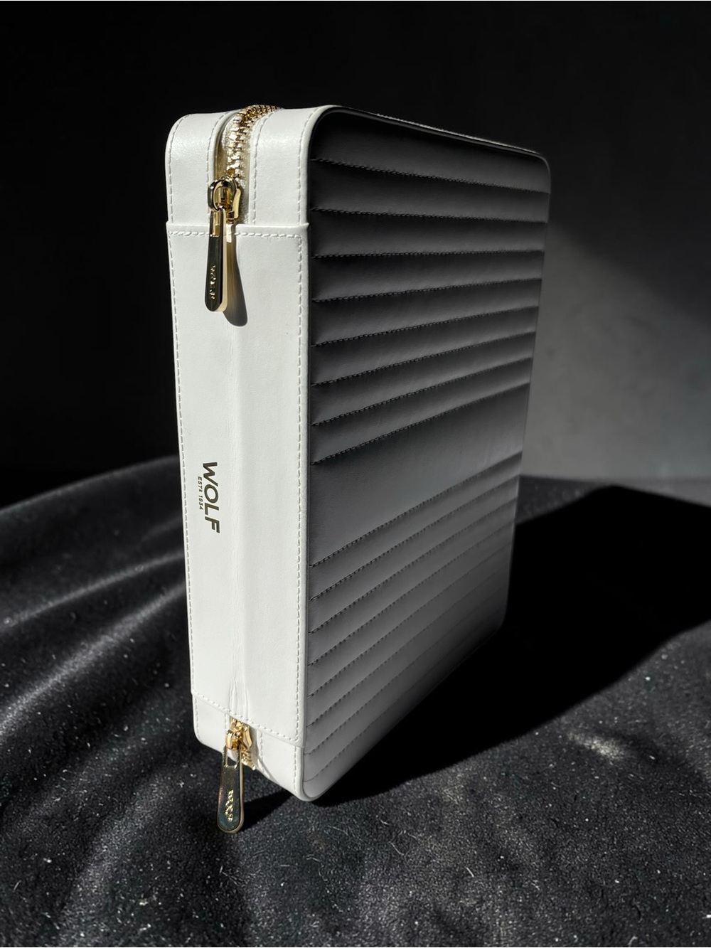 WOLF Maria Large White Leather Zip Jewelry Case Travel Organizer LusterLoc